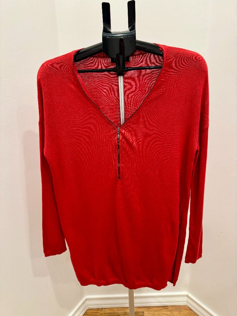 TROUVÉ Red Cashmere Blend Zip V-Neck Tunic Sweater XL EUC - Picture 2 of 10